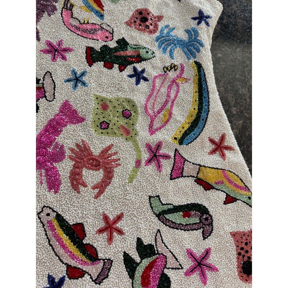 Oceanus The Label Arizona Mini Beaded Dress White Sea Life Fish Lobster New M - Picture 7 of 14
